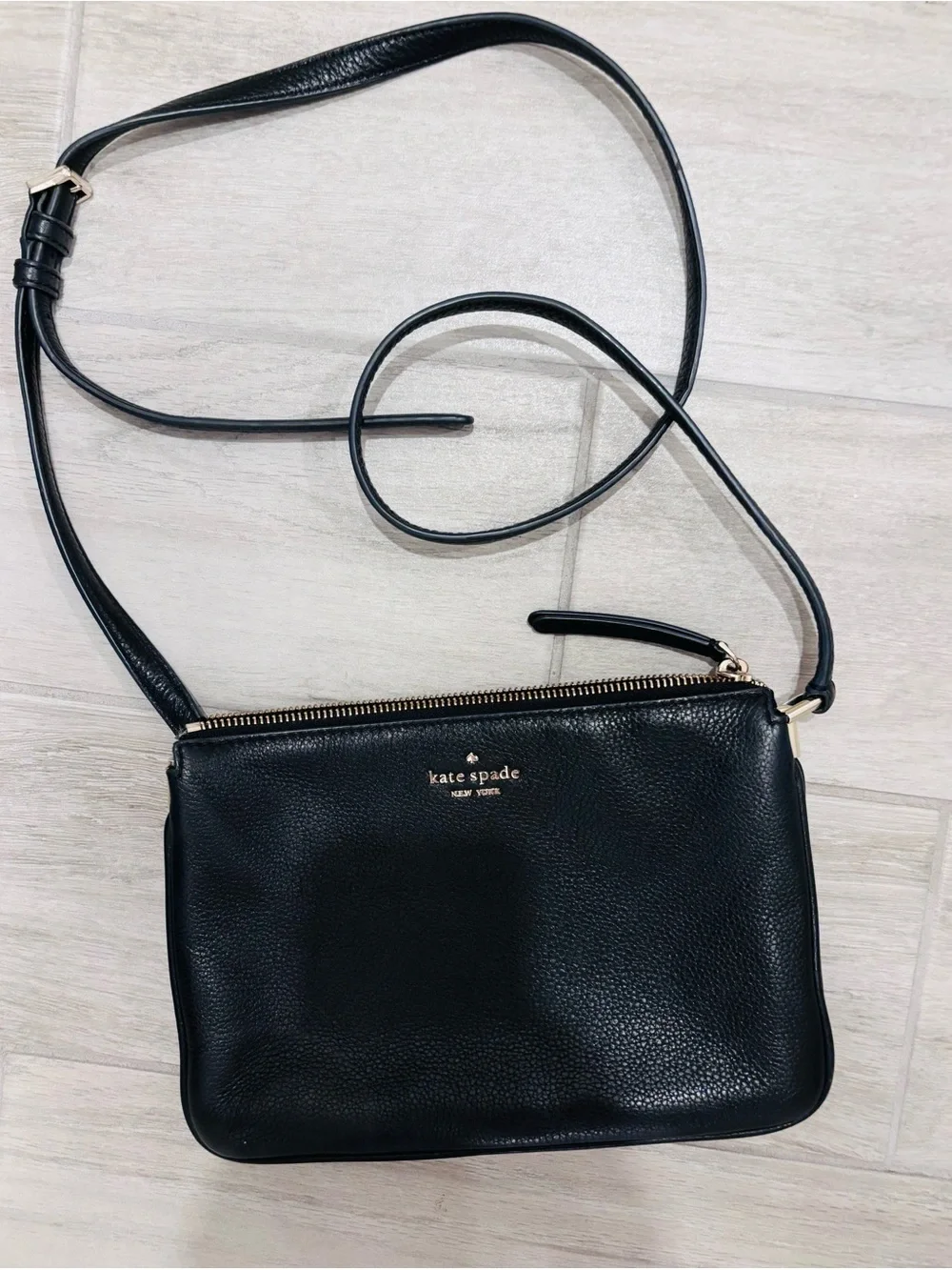kate spade Black Pebbled Leather Crossbody with Gold Hardware
